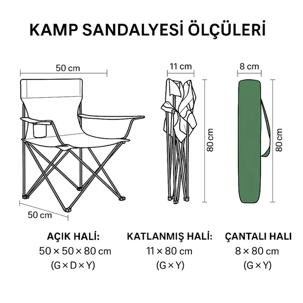 4 Adet Katlanır Kamp Sandalyesi ve Masa Seti - (DY.001) - Haki/Sarı - Plaj Sandalyesi - 3