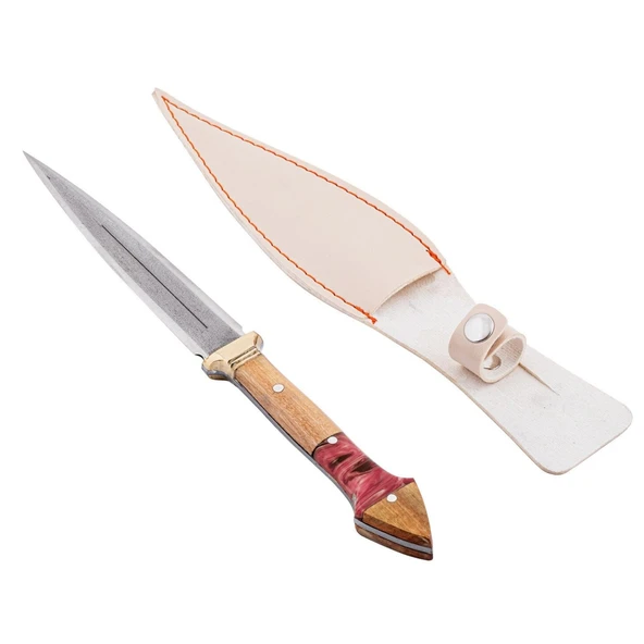 Çift Ağızlı Çerkez Bıçağı - Deri Kılıflı - Epoksi Sap - Büyük - Kırmızı - Resim 4