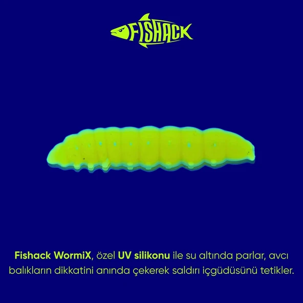 Silikon Kurt Yem - Fishack - 35mm - Sarımsak Kokulu - 20 Adet - Fluo Green - UV - Trout Bait - 2