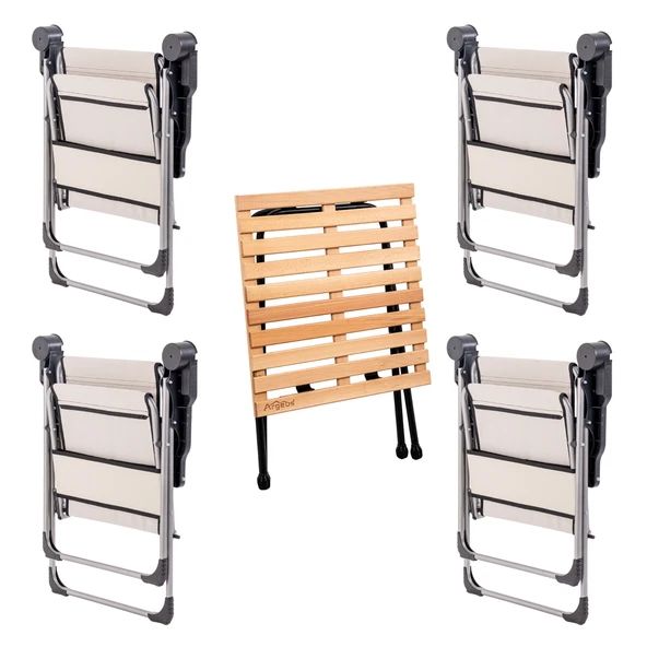 4 Adet Katlanır Kamp Sandalyesi ve Masa Seti - Rock - Bozkır - Bardaklıklı - 140 KG - Resim 6