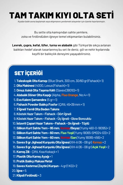 Tam Takım Kıyı Olta Seti - 300cm Kamış 30-60GR / 4000'lik Lexus Olta Makinesi - Taşıma Çantalı - 3