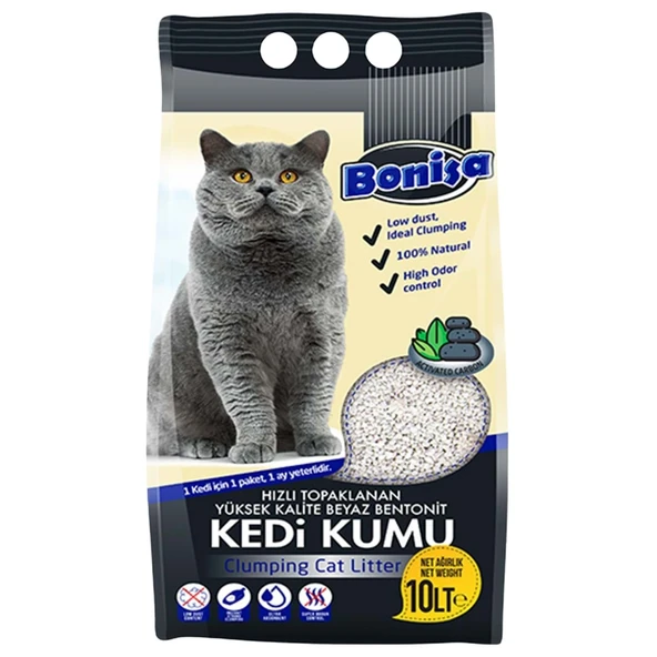 Bentonit Kedi Kumu - Bonisa - Active Carbon -  10 Lt ürün görseli 1