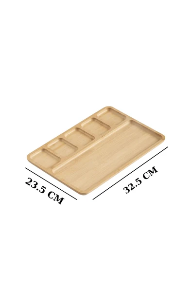 6 Bölmeli Bambu Kahvaltı Sunum Tabağı Bambu Kahvaltılık - Resim 3