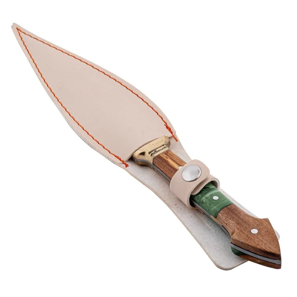 Çift Ağızlı Çerkez Bıçağı - Deri Kılıflı - Epoksi Sap - Büyük - Haki - Resim 3