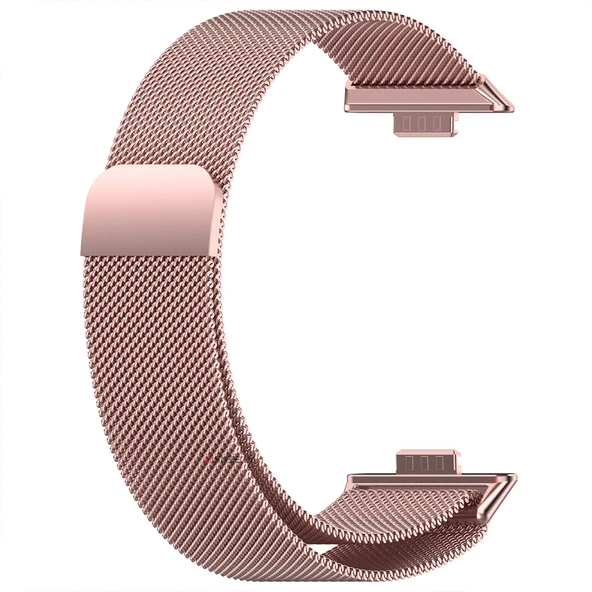 Huawei Watch Fit 3 Uyumlu Paslanmaz Hasır Örgü Metal Milano Kordon Strap  Rose - 4
