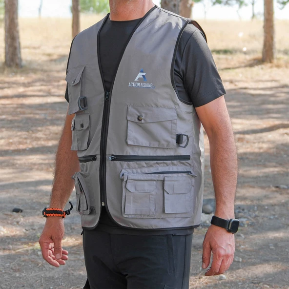 Action Dört Mevsim Çok Cepli Outdoor Spor Yelek Gri - 6