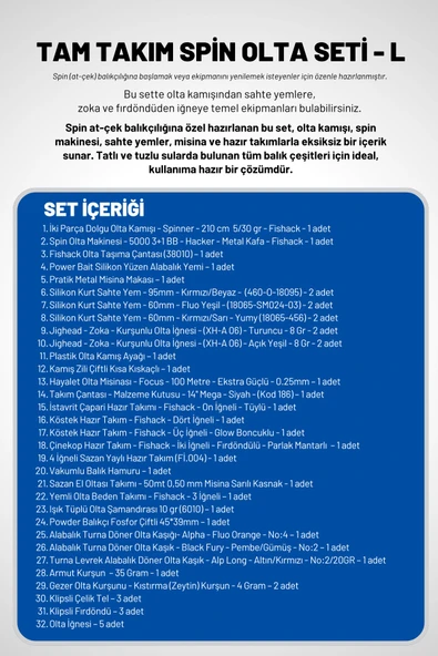 Tam Takım Spin Olta Seti - 210cm Kamış 5-30GR / 5000'lik 3+1BB Makine - L - At-Çek Olta Takımı - 2