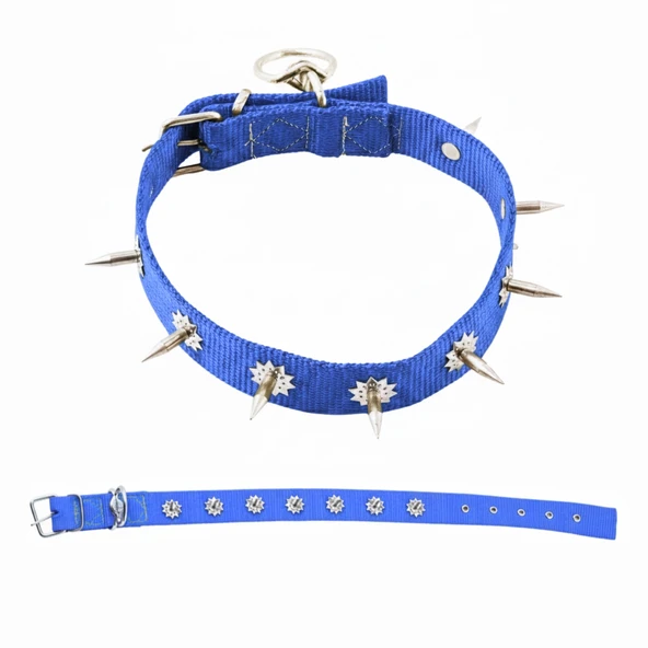 Dokuma Çivili Köpek Boyun Tasması - 4*70 cm - Mavi