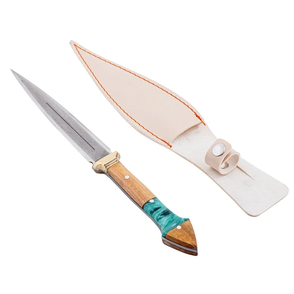 Çift Ağızlı Çerkez Bıçağı - Deri Kılıflı - Epoksi Sap - Büyük - Mavi - Resim 4