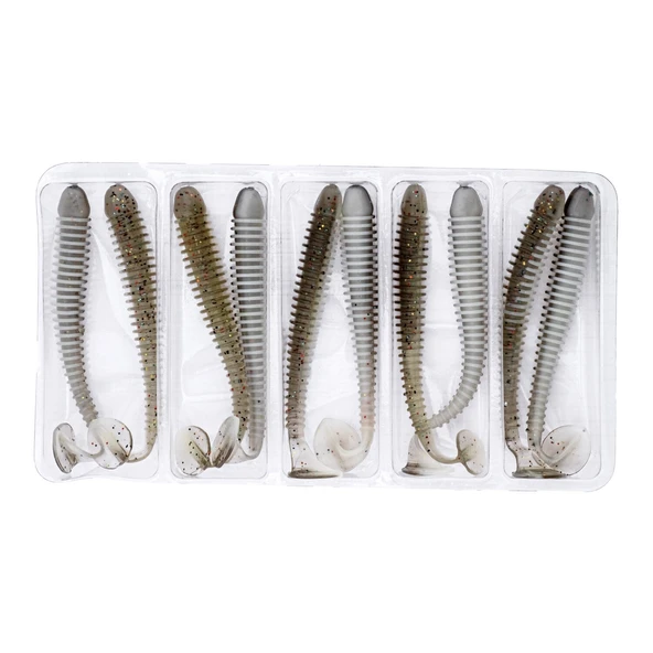 Silikon Kurt Yem - 4,2g 105mm - Turna/Levrek Silikonu - 1 Adet - Gri/Beyaz - Karides Kokulu - 8