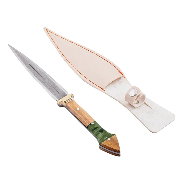 Çift Ağızlı Çerkez Bıçağı - Deri Kılıflı - Epoksi Sap - Büyük - Limon Yeşili - Resim 2