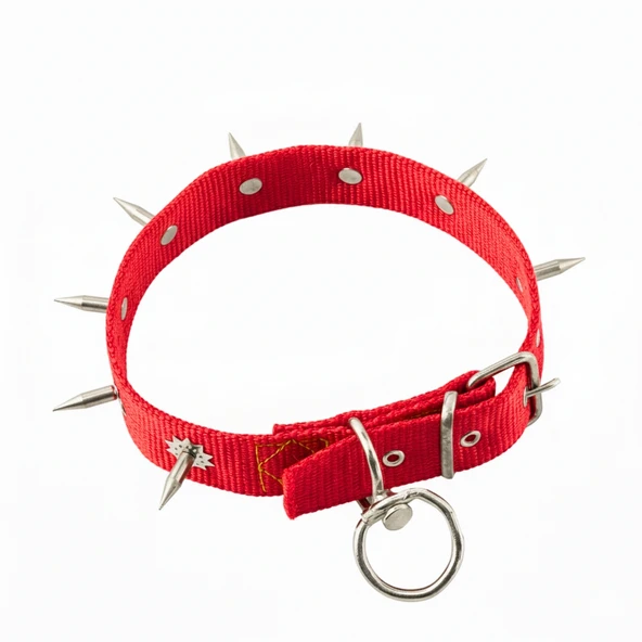 Dokuma Çivili Köpek Boyun Tasması - 4*70 cm - Kırmızı - Resim 3