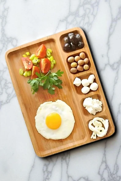 6 Bölmeli Bambu Kahvaltı Sunum Tabağı Bambu Kahvaltılık ürün görseli 1