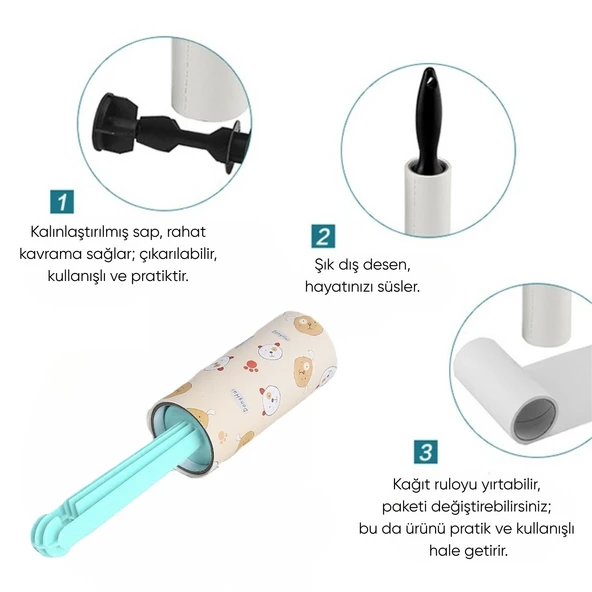 Kedi/Köpek Tüy Toplama Rulosu - D-Pet - Tekli - Su Yeşili (8667) - Resim 2