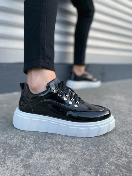 JY010 Cloud Bağcıklı Rugan Erkek Günlük Sneaker Ayakkabı RBT - Siyah ürün görseli