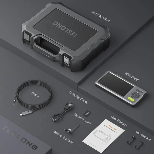 Teslong Çift Lensli Endüstriyel Endoskop 5 Inc Ekran - 5.5mm - 1.5m Kablo - 6