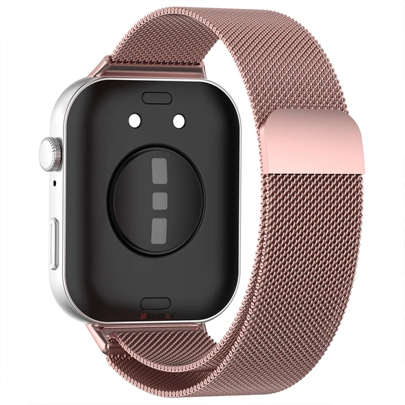 Huawei Watch Fit 3 Uyumlu Paslanmaz Hasır Örgü Metal Milano Kordon Strap  Rose - 2