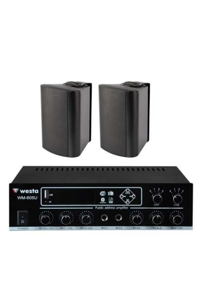 2 Adet 6,5'' Profesyonel Cafe, Okul , Mağaza Ses Sistemi, Amfi ve Hoparlör Hazır Set Siyah