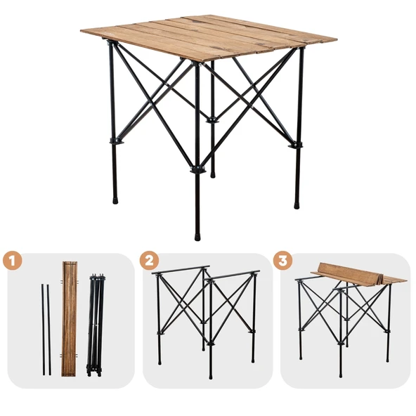 Katlanabilir Ahşap Kamp ve Piknik Masası - Akordion - (54023)