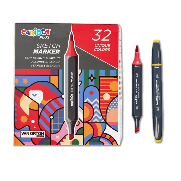 CARİOCA PLUS SKETCH MARKER ÇİFT TARAFLI ÇİZİM KALEMİ 32 FARKLI RENK - Resim 4