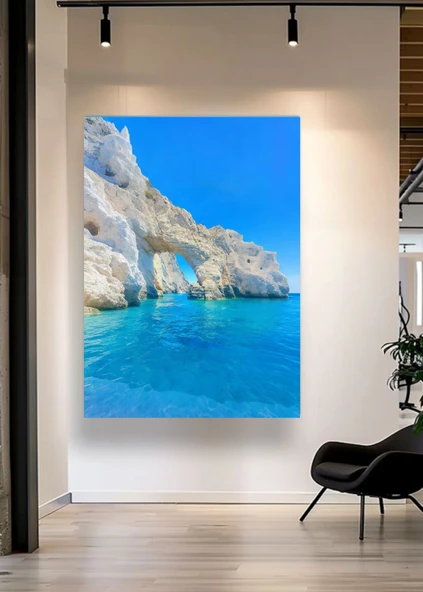 Doğal Kayalık Kemer Turkuaz Deniz Manzaralı Dekoratif Kanvas Tablo