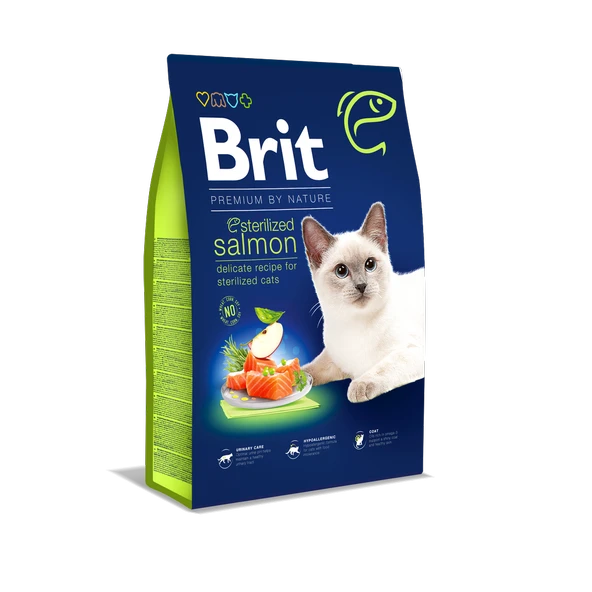 Brit Premium By Nature Kısırlaştırılmış Kediler İçin, Somon Balıklı Kuru Mama 8 kg