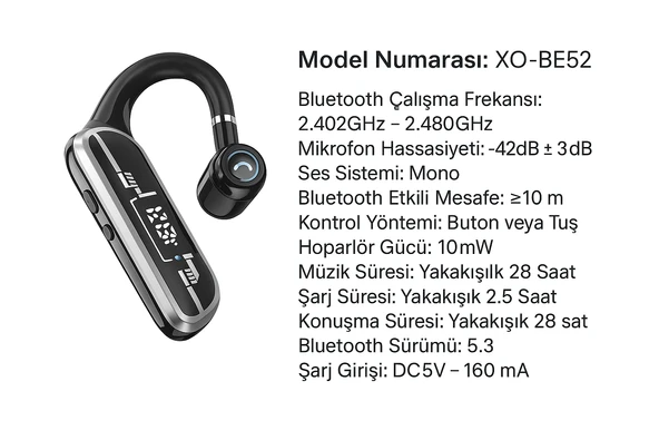 Kablosuz Tekli Bluetooth Kulaklık Buton Kontrollü, Her İki Kulakta Kullanıma Uygun Göstergeli - 4