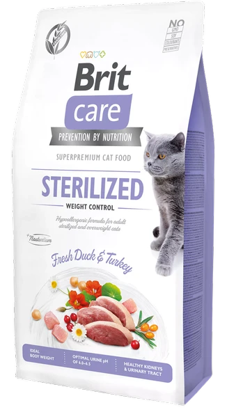 Brit Care Kilo Kontrolü İhtiyacı Olan Kısırlaştırılmış Kediler İçin, Tahılsız, Hipoalerjenik, Taze Ördek Etli Ve Hindi Etli Kuru Mama 7 kg