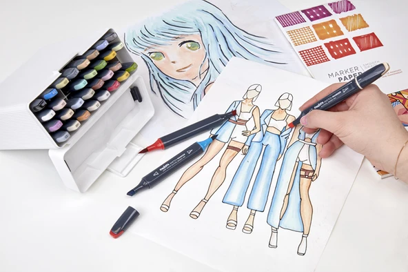 CARİOCA PLUS SKETCH MARKER ÇİFT TARAFLI ÇİZİM KALEMİ 32 FARKLI RENK - Resim 5