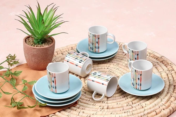 Porland Carnival Turkuaz 6 Kişilik Kahve Takımı 90cc ürün görseli