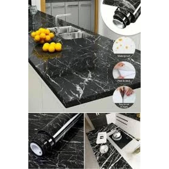 Siyah Mermer Desenli Yapışkanlı Tezgah Folyosu (3 Mt.x 60 Cm) - 5
