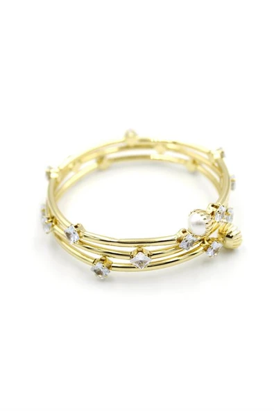 Taşlı Sarmal Bilezik - Altın - Resim 2