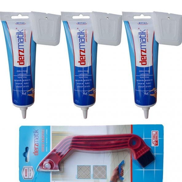 3 Adet Derzmatik Gaga Uçlu Hazır Derz Dolgu + Kazıma Bıçağı Beyaz