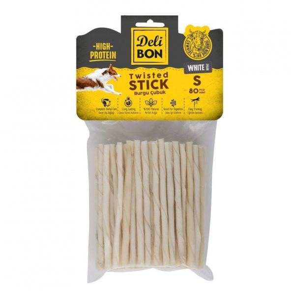 Delibon Burgu Çubuk Köpek Ödülü İnce Beyaz 80 Adet ürün görseli 1