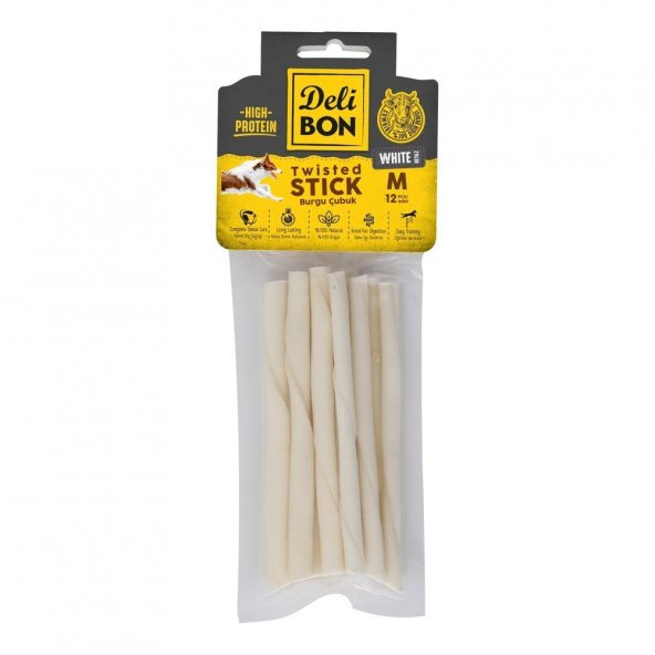 Delibon Burgu Çubuk Köpek Ödülü Kalın Beyaz 12 Adet ürün görseli 1