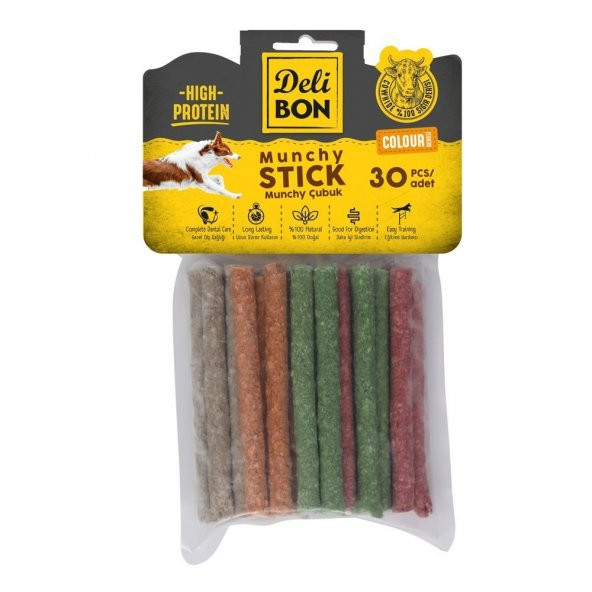 Delibon Munchy Renkli Çubuk Köpek Ödülü Kalın 30 Adet ürün görseli 1