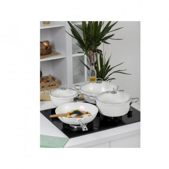 Taç Gravita Döküm 7 Parça Beyaz Tencere Takımı TAC-3450