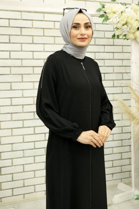 Kol Detaylı Tesettür Ferace - Siyah - 2