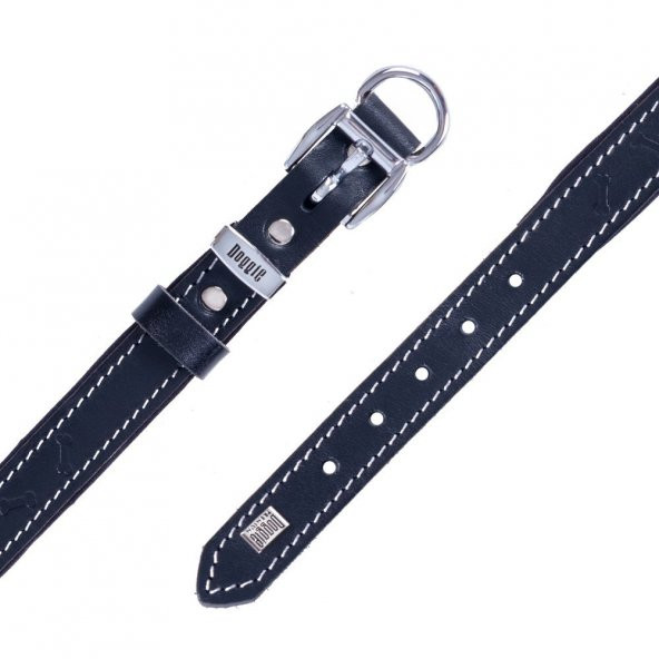 Doggie Deri Kemik Desenli Boyun Tasması S 2x30-35cm Siyah - 4