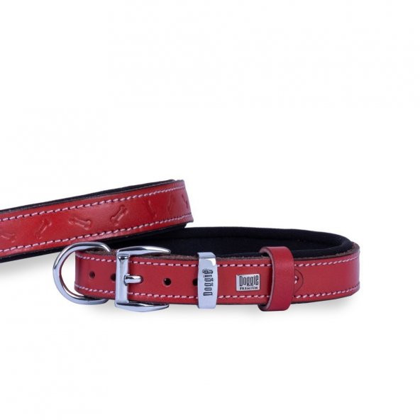Doggie Deri Kemik Desenli Boyun Tasması S 2x30-35cm Kırmızı