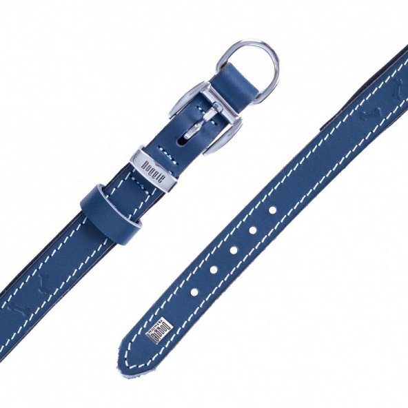 Doggie Deri Kemik Desenli Boyun Tasması S 2x30-35cm Royal Mavi - 4