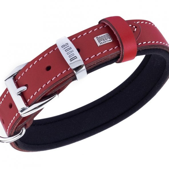 Doggie Deri Kemik Desenli Boyun Tasması M 2.5x37-45cm Kırmızı - 2