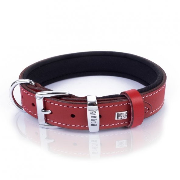 Doggie Deri Kemik Desenli Boyun Tasması M 2.5x37-45cm Kırmızı - 3
