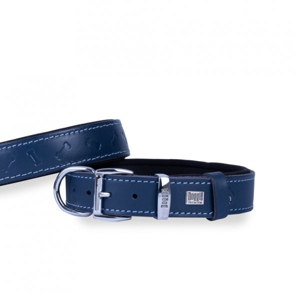 Doggie Deri Kemik Desenli Boyun Tasması M 2.5x37-45cm Royal Mavi