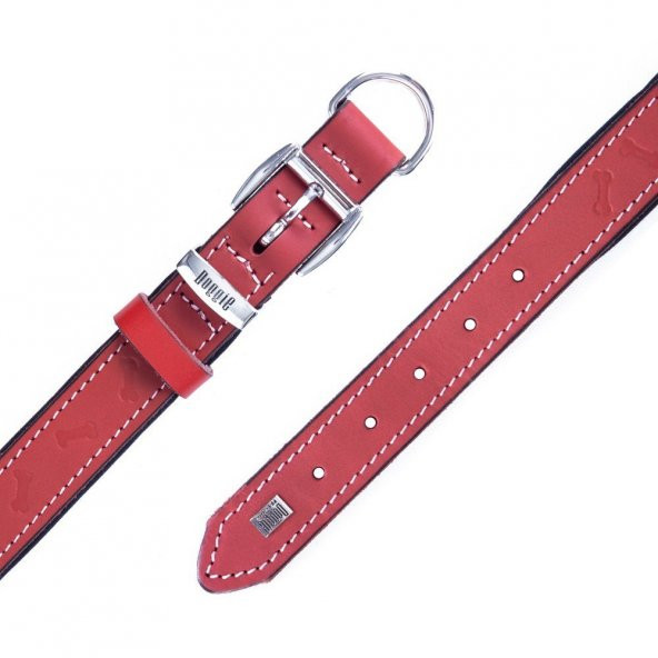 Doggie Deri Kemik Desenli Boyun Tasması M 2.5x37-45cm Kırmızı - 4
