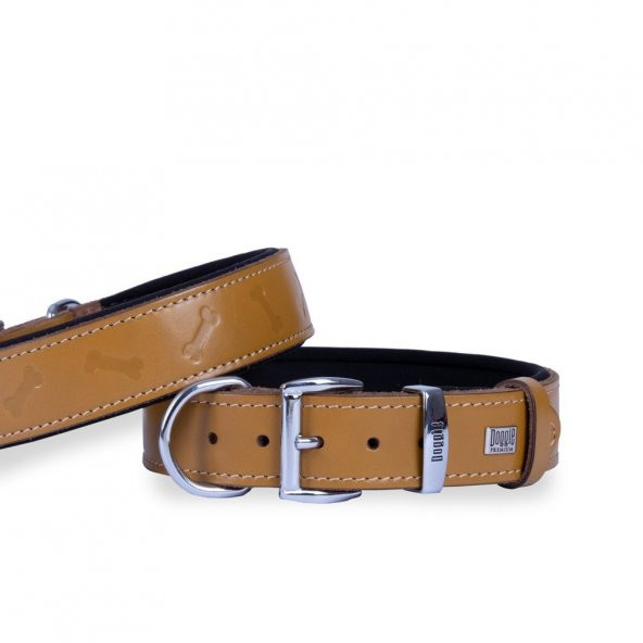 Doggie Deri Kemik Desenli Boyun Tasması M 3.5x47-55cm Camel