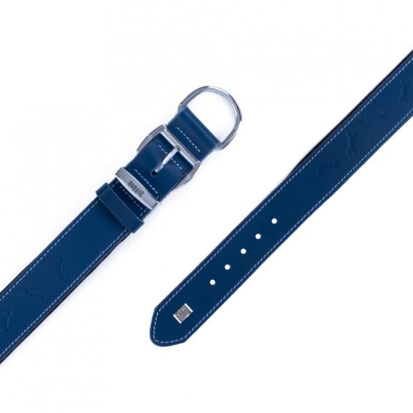 Doggie Deri Kemik Desenli Boyun Tasması M 3.5x47-55cm Royal Mavi - 4
