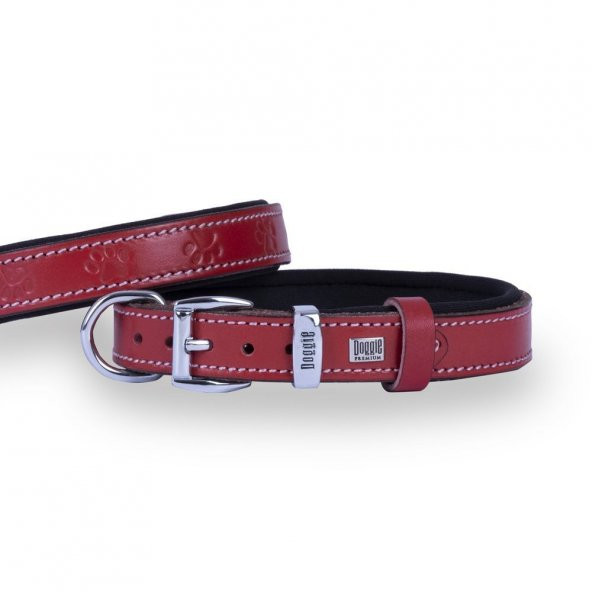 Doggie Deri Pati Desenli Boyun Tasması M 2x35-40cm Kırmızı