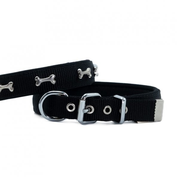 Doggie Comfort Metal Kemik İşlemeli Köpek Boyun Tasması S 2x30-35cm Siyah