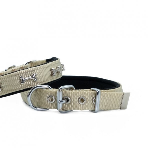 Doggie Comfort Metal Kemik İşlemeli Köpek Boyun Tasması S 2x30-35cm Haki